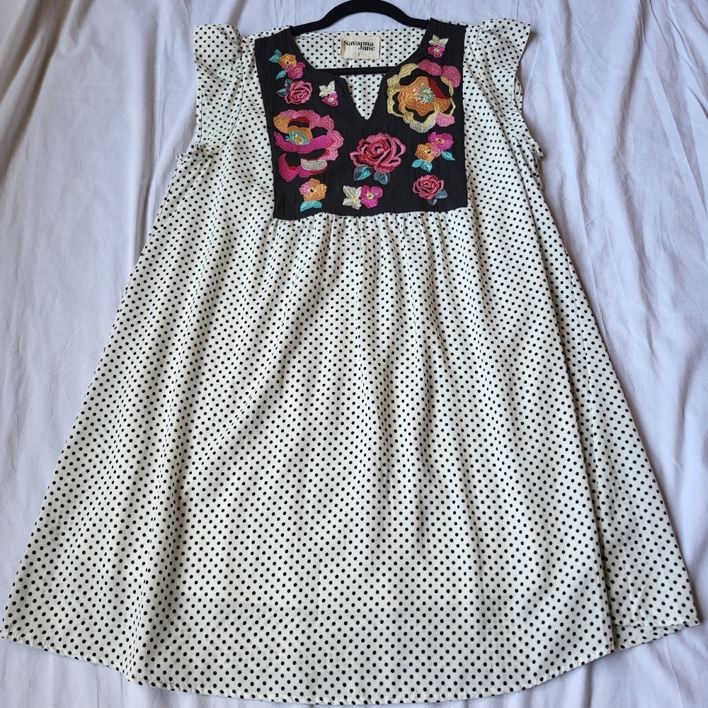 Savanna Jane Embroidered Shift Mini Dress Size Large